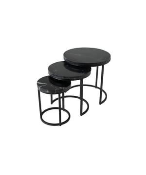 
Kick salontafel Marble set van 3 rond - Zwart CHECK IT OUT! Onze marmer look salontafelset van 3 uit de Marble collectie van Kick! Het zwart metalen frame draagt een blad van marmer, door deze combinatie wordt hij een echte eyecatcher in je interieur! De Merk: Kick Collection Kleur: Zwart Hoogte: 36-41-46 cm Breedte: 28-38-45,5 cm Diepte: 28-38-45,5 cm