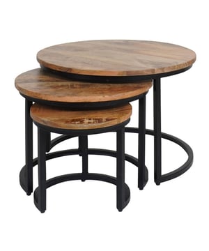 
Salontafel Erjan is een industriele salontafelset van 3. De tafelset is gemaakt van een massief mango houten blad in combinatie met een zwart metalen frame. Het zwarte ijzeren frame zorgt ervoor dat de tafel stevig op de grond staat. Daarnaast is het hoogwaardige mangohouten blad behandeld tegen vocht en vlekken. De tafels kunnen afzonderlijk van elkaar neer gezet worden of juist bij elkaar! De drie tafeltjes passen perfect in elkaar en hierdoor ontstaat een speels effect. Het ronde tafelblad (2 cm dik) is gemaakt van duurzaam mangohout. Het framewerk van de salontafel set is gemaakt van zwart gepoedercoat staal. Het onderstel van alle tafeltjes zijn halfopen. De tafeltjes worden gemonteerd geleverd waardoor je na ontvangst de set alleen maar hoeft uit te pakken en op de juiste plek moet zetten. Het product wordt op een ambachtelijke manier met de handgemaakt. Dit is een bewuste keuze omdat wij zo de uitstraling bereiken welke we voor ogen hebben, namelijk een unieke en rustieke uitstraling voor onze producten! Deze salontafel set wordt gratis thuis bezorgd. Mocht de set van 3 na ontvangt toch geen match zijn met jouw interieur, is het uiteraard mogelijk de set te retourneren. De retourkosten voor dit product zijn €7.95.Afmetingen:Grote tafel: 61 x 61 x 42 cmMiddelgrote tafel: 47 x 47 x 37 cmKleine tafel: 33 x 33 x 31 cmOnderhoudMangohout heeft in het algemeen weinig onderhoud nodig en is behandeld tegen vocht en vlekken. Wij geven echter geen garantie op het eventueel ontstaan van oneffenheden. Om beschadigingen, vlekken en kringen te voorkomen, raden wij aan om onderzetters en/of viltjes te gebruiken.Het mangohout is afgewerkt met een beschermlaag. Om het hout te beschermen én mooi en levendig te houden raden wij aan om het hout 2 tot 4 keer per jaar te behandelen met Elite Polish. Merk: Home67 Materiaal: Mangohout,Metaal Kleur: Bruin;Zwart EAN: 8785255816232