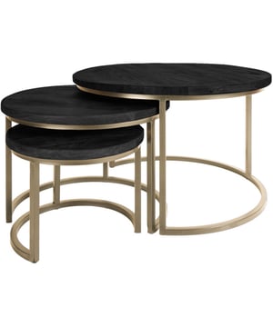 
Salontafel Erjan is een industriele salontafelset van 3. De tafelset is gemaakt van een massief zwart mangohouten blad in combinatie met een goud metalen frame. Het gouden ijzeren frame zorgt ervoor dat de tafel stevig op de grond staat. Daarnaast is het hoogwaardige mangohouten blad behandeld tegen vocht en vlekken. De tafels kunnen afzonderlijk van elkaar neer gezet worden of juist bij elkaar! De drie tafeltjes passen perfect in elkaar en hierdoor ontstaat een speels effect. Het ronde tafelblad (2 cm dik) is gemaakt van duurzaam mangohout. Het framewerk van de salontafel set is gemaakt van goud gepoedercoat staal. Het onderstel van alle tafeltjes zijn halfopen. De tafeltjes worden gemonteerd geleverd waardoor je na ontvangst de set alleen maar hoeft uit te pakken en op de juiste plek moet zetten. Het product wordt op een ambachtelijke manier met de handgemaakt. Dit is een bewuste keuze omdat wij zo de uitstraling bereiken welke we voor ogen hebben, namelijk een unieke en rustieke uitstraling voor onze producten! Deze salontafel set wordt gratis thuis bezorgd. Mocht de set van 3 na ontvangt toch geen match zijn met jouw interieur, is het uiteraard mogelijk de set te retourneren. De retourkosten voor dit product zijn €7.95.Afmetingen: Grote tafel: 61 x 61 x 42 cmMiddelgrote tafel: 47 x 47 x 37 cmKleine tafel: 33 x 33 x 31 cmOnderhoudMangohout heeft in het algemeen weinig onderhoud nodig en is behandeld tegen vocht en vlekken. Wij geven echter geen garantie op het eventueel ontstaan van oneffenheden. Om beschadigingen, vlekken en kringen te voorkomen, raden wij aan om onderzetters en/of viltjes te gebruiken.Het mangohout is afgewerkt met een beschermlaag. Om het hout te beschermen én mooi en levendig te houden raden wij aan om het hout 2 tot 4 keer per jaar te behandelen met Elite Polish. Merk: Home67 Materiaal: Mangohout,Metaal Kleur: Zwart;Goud EAN: 8720769975389