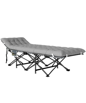 
Zachte matras: Geniet van ultiem comfort met een 9 cm dikke PU-schuimmatras van het veldbed, die u warm houdt op koude nachten en snel verwijderd kan worden op hete dagen om u het hele jaar door verfrissende slaap te bieden.Ergonomisch ontwerp: Met zijn schuine hoofdsteun biedt dit campingbed optimaal ligcomfort en beschikt het over een handig zijvak om belangrijke spullen zoals waterflessen en mobiele telefoons altijd bij de hand te hebben.Robuuste constructie: Gemaakt van spatwaterresistent 150g/m² Oxford-weefsel en versterkt met een gepoedercoat metalen X-frame, biedt dit campingbed stabiele en duurzame ondersteuning en is uitgerust met anti-slip voetpads voor verhoogde veiligheid.Snel & eenvoudig op te zetten: De campingslaapplaats is snel op te zetten of compact op te vouwen. Een draagtas vergemakkelijkt transport en opslag, ideaal voor buitenliefhebbers en reizigers.Voordelen: Zachte 9 cm dikke matras van het opklapbare veldbed zorgt voor warmte en comfort tijdens het rusten Uitneembare matras past zich aan het seizoensgebonden campingcomfort aan Ergonomisch ontwerp met schuine hoofdsteun verbetert de slaapkwaliteit Inbegrepen tas houdt benodigdheden zoals water en mobiele telefoons binnen handbereik Gemaakt van spatwaterbestendige 150g/m² Oxford-stof Robuust metalen frame met X-structuur van het campingbed biedt stabiele ondersteuning Anti-slip voetpads van het campingbed bieden continue stabiliteit en veiligheid Eenvoudig op te vouwen voor gemakkelijke opstelling en opbergingTechnische specificaties: Kleur: Lichtgrijs Materiaal: Metaal, Schuim (100% polyurethaan), Oxford-stof Totale afmetingen: 190L x 65B x 37H cm Grootte hoofdsteun: 67L x 20B cm Afmeting opbergtas: 20L x 13H cm Opgevouwen maat: 103L x 28B x 18H cm Draagvermogen: 150 kg - Afmeting: - Kleur: Grijs - Materiaal: Staal