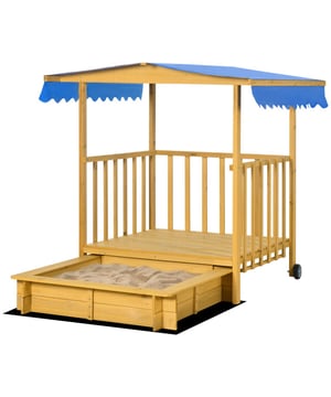 
Met de Outsunny Zandbak met Speelhuis kunnen kinderen urenlang buiten spelen, graven en zandkastelen bouwen. Het zonnedak van de zandbak is ideaal voor buitengebruik en beschermt tegen warm weer en lichte regen, terwijl het ontwerp zonder bodem en de voering voorkomen dat het zand overal verspreid raakt. Ruim genoeg voor drie kinderen, zullen ze genieten van het spelen met vrienden of broers en zussen.Omschrijving:· Wordt geleverd met een aparte zandbak en een speelhuisje· Ruim genoeg voor drie kinderen om comfortabel samen te spelen· Voorzien van een zonnedak voor bescherming· Gemaakt van vurenhout met een glad oppervlak· Twee wielen voor eenvoudige verplaatsing· Leuning voor extra veiligheid· Bodemloos ontwerp voor drainage, ventilatie en aanpassing van de diepte van het zand· Montage vereist.Technische specificaties:· Kleur: Bruin· Materiaal: Grenenhout· Totale afmetingen: 133L x 129B x 137,5H cm· Afmetingen zandoppervlak: 77,5L x 77,5B x 20H cm· Zandcapaciteit: 200 kg· Liner grootte: 96L x 96B cm· Zitgrootte: 96L x 9,5B x 20,5H cm· Afmetingen speelhuis: 133L x 129B x 137,5H cm· Hoogte van de leuning: 53,5 cm· Aanbevolen leeftijd: 3-8 jaar oud· Gecertificeerde leeftijd: 3+ jaar oud· Gewichtscapaciteit: 50 kg (per zitplaats) - Afmeting: - Kleur: Bruin - Materiaal: Hout