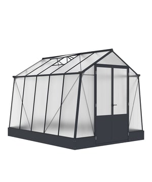 
Modern kasdesign gecombineerd met een hoog gebruikerscomfort : de Aurora 810 kas van Westmann scoort met een solide aluminium constructie, stabiele dubbele wandpanelen en een hoog funderingsframe.Uw eigen kas: productieve oogst op kleine ruimte.Verse groenten, knapperige salades en geurige kruiden uit eigen tuin: met een kas wordt u zelfvoorzienend en levert u uw bijdrage aan duurzaamheid. Uw kas beschermt uw planten tegen weer en wind, creëert een perfect microklimaat voor een bloeiende groei en verlengt uw tuinseizoen.Goed ontworpen kas, optimale plantomstandigheden!Creëer ideale omstandigheden voor uw productieve moestuin met de Aurora kas van Westmann ! De vorm van Aurora biedt niet alleen een visueel voordeel: de schuine wanden garanderen een optimale lichtopbrengst en bieden meer ruimte voor een gezonde groei. Het aluminium frame zorgt ervoor dat de kas bijzonder stabiel is, terwijl de dubbele wandpanelen bescherming bieden tegen wind, weer en uv-straling. Een stevig funderingsframe vormt de betrouwbare basis voor uw kas.De hoogtepunten in één oogopslag:Modern design: klassieke kas met schuine wandenDuurzame constructie: aluminium frame | 1 mmSolide basis: stalen funderingsframe | 25 cm hoogUniforme kunststof beglazing: dubbelwandige platen | Polycarbonaat | 4 mmOptimale lichtverspreiding: UV-bescherming 30+ | Lichttransmissie 75%Geïntegreerde drainage: drainagevoorziening op alle hoeken | naDubbele deur voor eenvoudig manoeuvreren van tuingereedschapInclusief 2 dakramen voor optimale luchtcirculatieHet hele jaar door buitengebruik mogelijkDubbelwandige polycarbonaatplaten - uw voordelen:Hoge breeksterkte van de panelenDiffuus licht voor gevoeligere plantenGoede thermische isolatie voor de koude en warme seizoenenLet op:De dubbelwandige platen zijn slechts aan één zijde voorzien van UV-bescherming. Deze zijde is bekleed met een opaalwitte folie en moet met de voorkant naar buiten op de kas worden bevestigd.Constructie en montage:De kas is  eenvoudig te monteren  en wordt geleverd met  een gedetailleerde montage-instructie  . Voor de montage hebt u standaardgereedschap nodig.  In detail:Montagedelen zijn voorgeboordSchuifpaneelsysteem voor eenvoudige installatieTe monteren op een vlakke ondergrond van hout, beton of straatklinkersLet op:Bevestigingsmateriaal voor de bevestiging aan de fundering is niet bij de levering inbegrepen, omdat het type bevestiging afhankelijk is van het materiaal van de ondergrond. - Afmeting: - Kleur: Grijs - Materiaal: Kunststof