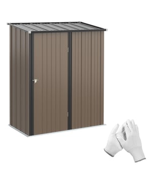 
Creëer meer ruimte en houd uw buitenruimte in een handomdraai opgeruimd. Plaats deze outsunny tuinschuur in je tuin, of op je terras. Vervaardigd uit robuust aluminium, weerstaat deze metalen tuinschuur van Outsunny de elementen en biedt met een binnenruimte van  0.92 m2 voldoende plaats voor al uw tuingereedschap. De handige deur van de tuinschuur is uitgerust met een grendelslot en een slot, zodat u uw waardevolle spullen altijd beveiligd weet. Zorg voor orde en veiligheid in uw tuin – met dit stijlvolle tuinhuis voor gereedschap!Belangrijke kernpunten:Veel opbergruimte: Deze tuinschuur biedt u voldoende ruimte om uw grasmaaier, fietsen, tuingereedschap of kleine terrasmeubelen op te bergen.Stabiele constructie: De opbergschuur is gemaakt van duurzaam, verzinkt staal en voorzien van een weerbestendige coating, waardoor hij ideaal is voor langdurig gebruik buitenshuis.Schuin dak: Dankzij de handige dakhoek kan regenwater vrij wegstromen, waardoor uw tuingereedschap veilig beschermd wordt tegen roest.Afsluitbare deur: De grote deur zorgt voor gemakkelijke toegang. Met een grendel op de deur kan de schuur stevig worden afgesloten om dieren en ongewenste gasten buiten te houden.Productdetails: Afmetingen: 100B x 103D x 160H cm, Binnenafmetingen: 83L x 86B cm, Vloeroppervlakte: 94B x 98D cm (0,92 m²).Technische specificaties: Kleur: Bruin Materiaal: Staal Totale afmetingen: 100B x 103D x 160H cm Binnenafmetingen: 83L x 86B cm Vloeroppervlakte: 94B x 98D cm (0,92 m²) Hoogte van de nok: 146H cm Afmetingen van de deur: 63,5B x 142H cm - Afmeting: - Kleur: Bruin - Materiaal: Metaal