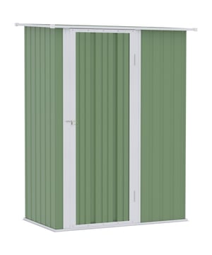 
Deze kleine tuinschuur van Outsunny is een musthave voor thuis. Het is stabiel en weerbestendig, dus het beschermt je tuingereedschap veilig tegen alle weersomstandigheden. Dankzij een schuin dak verzamelt er geen water, waardoor het interieur altijd droog blijft. Een afsluitbare deur biedt extra beveiliging tegen dieren en regen. Let op: Een grondfundering is NIET inbegrepen.Omschrijving: Het frame van gegolfd staal is sterk en stevig en heeft een weerbestendige toplaag voor buitengebruik Ruime interne bergruimte, vrij van planken en vloeren Schuin dak om waterophoping te voorkomen Hoge deur voor gemakkelijke toegang, met vergrendeling voor veiligheid Voorgeboorde panelen voor eenvoudige montage Houd er rekening mee dat een grondfundering NIET bij de levering is inbegrepenTechnische specificaties: Kleur: Groen Materialen: staal, PP-kunststof - Totale afmetingen: 142L x 84B x 189H cm Binnenafmetingen: 128L x 69B x 186H cm Afmetingen deur: 63 B x 171 H cm  - Afmeting: - Kleur: Groen - Materiaal: Metaal