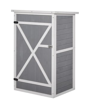
Deze tuinkast van Outsunny houdt uw tuingereedschap georganiseerd en binnen handbereik. Een geïntegreerde klaptafel dient als plank of werktafel. Extra haken en een verstelbare plank bieden veel opbergruimte voor gereedschap en tuinaccessoires. De stevige constructie is gemaakt van gelakt vurenhout. Het schuin aflopende dak voorkomt waterophoping en houdt uw gereedschap droog. Deze tuinkast is de ideale opbergoplossing voor tuinaccessoires.Voordelen:Ruime en georganiseerde opslag: Deze gereedschapsschuur biedt voldoende ruimte voor gieters, schoppen, potten en langstelige tuingereedschappen. Het bovenste rooster is perfect voor kleine onderdelen, terwijl de haken aan de zijkanten ideaal zijn voor het opbergen van gereedschap.  Stevige en stabiele constructie: Deze schuur is voorzien van stevig L-beslag en grondspijkers, waardoor hij stevig aan de grond verankerd kan worden. De afsluitbare deur biedt extra veiligheid en bescherming tegen diefstal.  Waterafstotend asfaltdek: Het schuine dak voorkomt waterophoping en is voorzien van een beschermende asfaltlaag, waardoor uw gereedschap altijd droog en beschermd blijft. De waterbestendige verflaag zorgt voor een langere levensduur.  Schuifslot: De deur is voorzien van een slot, zodat je gereedschap altijd veilig en beschermd is tegen diefstal.Afmetingen en draagvermogen: Met totale afmetingen van 56x75x115 cm (L x B x H) en een draagvermogen van 6 kg  per plank, 30 kg (onderste plank) is deze schuur compact, maar functioneel.Eenvoudig te monteren en snel klaar voor gebruik. - Afmeting: - Kleur: Grijs - Materiaal: Vurenhout