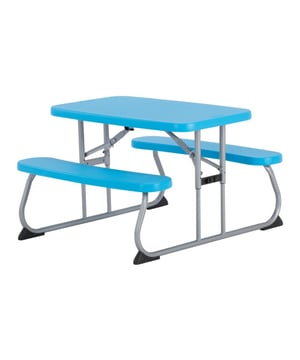 
DesignDeze blauwe Lifetime kinderpicknicktafel is ontworpen met het oog op functionaliteit en esthetiek, perfect voor buitenspellen of maaltijden. Het slimme opvouwbare ontwerp maakt het eenvoudig op te bergen en de neutrale kleur past mooi in elke buitenruimte.MaterialenGemaakt van robuust staal en hoogwaardig kunststof, is deze tafel gebouwd om weer en wind te weerstaan. Het polyetheen tafelblad is niet alleen sterk maar ook makkelijk af te nemen, ideaal voor kinderen.FunctionaliteitDeze picknicktafel biedt voldoende ruimte voor vier kinderen om comfortabel aan te zitten. Het opvouwbare ontwerp zorgt ervoor dat de tafel zonder moeite kan worden opgezet en weer ingeklapt, wat hem perfect maakt voor gezinnen met beperkte opbergruimte. Product specificatiesAfmetingen geopend BxDxH: 82,5 x 90 x 53,5 cm Afmetingen opgevouwen BxDxH: 82,5 x 90 x 6 cm Afmetingen tafel BxDxH: 82,5 x 48,3 x 53,5 cm Afmetingen bank BxDxH: 82,5 x 17,8 x 32,5 cm Gewicht: 9,7 kg Kleur: BlauwMateriaal tafelblad: HDPE (hoogdichtheidspolyethyleen) Materiaal frame: poedergecoat staal 25 mmEten, schilderen, knutselen of spelen – kinderen van 3 tot 8 jaar kunnen met maximaal 4 personen op hun eigen zitset heerlijke uren doorbrengen. Een mooi kindertafeltje met bijpassend bankje wordt een geweldige kinderzone. Uw kind zal het leuk vinden om samen met zijn kleutervriendjes een eigen kindertafel te hebben. De kleintjes hoeven niet langer op de extra grote stoelen en tafels van de volwassenen te zitten en krijgen het comfortabele en stijlvolle alternatief met de kleurrijke picknicktafelset. - Afmeting: - Kleur: Blauw - Materiaal: Hogedichtheidpolyetheen (HDPE)