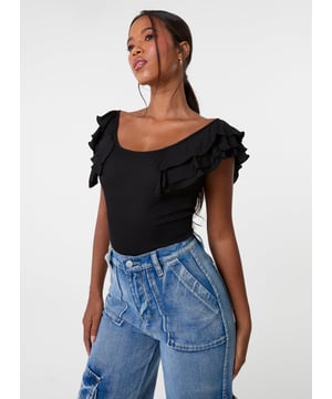 Get all your outfit problems sorted with this Ruffle Sleeve Bodysuit by Pink Vanilla.