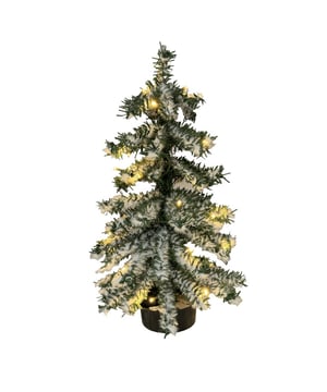 Deze eigenzinnige kerstboom heeft de takken omlaag door de sneeuwval. 72 Energiezuinige LED verlichting op batterijen en verzwaarde voet, brengt hij de warme kerstsfeer tot leven. En dankzij de 24-uurs timer hoef je je geen zorgen te maken over het uitzetten van de verlichting. Deze boom voldoet natuurlijk aan alle Europese normen. 32 cm doorsnede en ruim 50 cm hoog. De takken hebben katoen-sneeuw dus valt niet uit als spuitsneeuwEnergiezuinige kunstkerstboomMet deze Kunst Kerstboom van Excellent Trees Valbo hoef je je geen zorgen te maken over gedoe met verlichting, want het wordt geleverd inclusief energiezuinige LED verlichting. De verlichting werkt op 3 x AA batterijen (niet inbegrepen), dus geen gedoe met snoeren en stopcontacten. Je hoeft nooit meer te denken aan het aan- en uitzetten van de verlichting, want deze boom heeft een handige 24 uurs timer die automatisch na 6 uur uit gaat en de volgende dag weer aan gaatEen feestelijke sfeer in huisGeniet van een sfeervol en warm wit licht in je huis met deze prachtige kunstkerstboom.Met zijn vele naalden zorgt deze boom voor een volle uitstraling en brengt hij de kerstsfeer tot in de kleinste hoekjes van je huis. Gebruiksklaar Opzetten gaat eenvoudig. Als je hem uit de doos haalt moet je alleen de takken omlaag buigen en er 3 penlite AA batterijen in doen als je de lichtjes wilt kunnen gebruiken. Specificaties:●    Voorzien van besneeuwde takken●    Inclusief decoratieve lampjes voor een feestelijke sfeer●    energiezuinige 72 LED verlichting is in de takken verwerkt●    Verlichting werkt op batterijen ●    Warm Wit licht●    Volle boom door de vele naalden●    Verzwaarde voet ●    24 uurs Timer die automatisch na 6 uur uit gaat en de volgende dag weer aan●    Voeding: 3 x AA batterijen (batterijen niet inbegrepen)●    Materiaal: hoogwaardig PVC materiaal ●    Brandwerend: Deze boom voldoet aan de Europese EN71-2 normen (o.a. vuurverspreidingstest).●    Geschikt voor indoor gebruikbesneeuwde kerstboom - Afmeting: 60 cm - Kleur: Groen - Materiaal: PVC