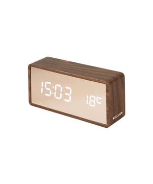 
Uit de veren! De Copper Mirror wekker van Karlsson wekt je volledig in stijl. De strakke en moderne led-wekker is gemaakt van ABS. Zijn leuke houtlook frame en koperen spiegelfrontje zorgen ervoor dat de wekker op elk nachtkastje past. En je kunt direct kijken of je daadwerkelijk een schoonheidsslaapje hebt gehad. De Copper Mirror wekker van Karlsson is verkrijgbaar in de kleuren black en dark wood. - Afmeting: 15x15x7cm - Kleur: Bruin - Materiaal: Hout