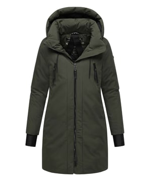 Der Damenparka Winterzart von Navahoo bietet maximalen Schutz und hohen Komfort an eisigen Tagen. Mit einer Wassersäule von 5.000 mm ist er wind- und wasserabweisend, während die warme Wattierung und Fleecefutter im Rücken- und Seitenbereich für ein wohliges Tragegefühl sorgen. Eine abnehmbare Kapuze mit langen Kordelzügen, verstellbares Taillenbündchen, Daumenschlitze sowie seitliche Belüftungsschlitze machen diesen Parka besonders funktional. Praktische Taschenlösungen innen und außen bieten Platz für alle Essentials. In 10 Farben und Größen S–6XL erhältlich – der ideale Mix aus Komfort, Funktionalität und urbanem Style.