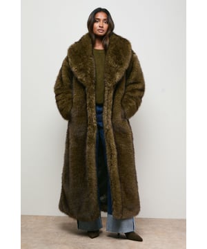 (S) Maxi Faux Fur Plush Coat