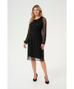 Das Paillettenkleid überzeugt durch eine lockere Passform, Rundhalsausschnitt und transparente lange Ärmel. Die knieumspielende Länge und die gerade Silhouette sorgen für Komfort und machen es ideal für besondere Anlässe.