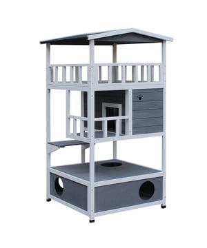 
Ons kattenhuis met vier verdiepingen van Pawhut is ideaal voor kleine katten. Het kattenhuis heeft een asfalt dak en een waterdichte coating, waardoor het water- en weerbestendig is. Het huis heeft drie kattenholen, springplatforms, deuren en een leuke ingang voor uw kat. In het onderste hol kan een kattenbak worden geplaatst. Dit kattenhuis is een heerlijk thuis voor uw katten.  Materiaal: sparrenhout, asfalt dak Afmetingen: L75,5 x B75 x H137 cm Afmetingen (onderbak/kattenbak): L70 x B68 x H25 cm Afmetingen (middelste doos): L70 x B35,5 x H40 cm Hoogte van het hek: 16,5 cm Nettogewicht: 22,5 kg - Afmeting: - Kleur: Grijs - Materiaal: Hout