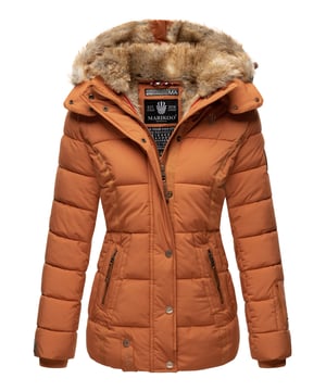 Die Marikoo Damen Winterjacke Nekoo überzeugt durch Funktionalität und edle Details. Das kuschelige Kunstfell in Kapuze und Innenbereich sorgt für angenehme Wärme, während der hoch schließende Kragen optimal vor Wind und Kälte schützt. Die Kapuze ist vielseitig: komplett abnehmbar oder per Reißverschluss nach hinten auf die Schultern zu legen. Zwei Reißverschlusstaschen mit Fleecefutter, eine Innentasche mit Kopfhörerausgang und hochwertige Kunstleder-Zipper machen die Jacke besonders praktisch. Mit perfekter Länge, tailliertem Schnitt und Rippbündchen bleibt sie warm, bequem und stilvoll.
Material: Oberstoff/Futter/Wattierung 100% Polyester; Kunstfell 90% Polyacryl, 10% Polyester.