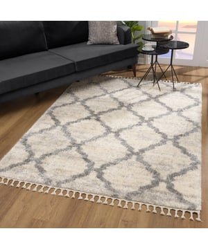 
Hoogpolig Scandinavisch vloerkleed met franjes. - 160x230 CM   Breng de warmte en luxe van Scandinavisch design in je interieur met het Oslo Hoogpolig Vloerkleed. Dit stijlvolle tapijt combineert comfort en elegantie en is de perfecte aanvulling voor elke woonruimte.   Materiaal: Gemaakt van 100% hoogwaardig polypropyleen voor duurzaamheid en zachtheid. Gewicht: Een stevig gewicht van 2500 gr per m², wat zorgt voor stabiliteit en kwaliteit. Poolhoogte: Hoogpolig (-/+ 30 mm) voor een zachte en uitnodigende uitstraling. Design: Rechthoekig ontwerp met een geometrisch patroon en elegante franjes voor een eigentijdse look.   Scandinavisch Design: Tijdloze Merk: Muratap Materiaal: Polypropyleen Kleur: Creme Afmetingen: 160x230 CM EAN: 6152811287232