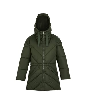 100% Polyester. Filling: Faux Down, Recycled. Fabric: Micro Taslan. Lining: Taffeta. Filling: 250gsm. Outer: 85gsm. Design: Logo, Quilted, Stitched. Fabric Technology: Durable Water Repellent Finish, Insulating, Warmloft. Neckline: Hooded, Standing Collar. Sleeve-Type: Long-Sleeved. Hood Features: Drawcord, Grown On Hood. Pockets: 2 Side Pockets, 1 Security Pocket, Inner, Zip. Fastening: Full Zip. Waistline: Elasticated. 8 UK: 32 in. 10 UK: 34 in. 12 UK: 36 in. 14 UK: 38 in. 20 UK, 22 UK: 48 in. 24 UK: 50 in. 26 UK: 52 in. 18 UK: 43 in. 16 UK: 40 in.