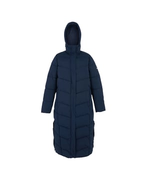 100% Polyester. Fabric: Stretch. Lining: Taffeta. Filling: 280gsm. Outer: 80gsm. Design: Logo, Plain, Quilted. Fabric Technology: Water Repellent. Neckline: Hooded. Sleeve-Type: Long-Sleeved. Side Seams. Cuff: Storm Cuff. Hood Features: Grown On Hood, Toggle Adjuster. Length: Longline. Pockets: Internal, Zip, 2 Side Pockets. Fastening: Full Zip. Sustainability: Made from Recycled Materials. 8 UK: 32 in. 10 UK: 34 in. 12 UK: 36 in. 14 UK: 38 in. 20 UK: 45 in. 18 UK: 43 in. 16 UK: 40 in.