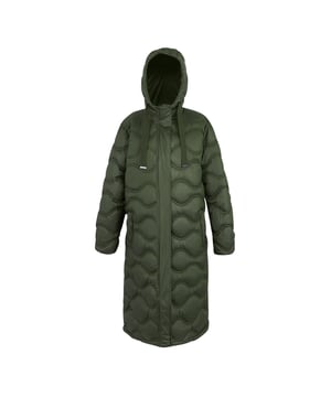 Outer Materials: 100% Polyester. Lining Material: 100% Polyamide. Filling: Feather-Free, Synthetic Down. Fabric: Woven. Filling: 280gsm. Outer: 62gsm. Lining: 37gsm. Design: Logo, Plain, Quilted. Fabric Technology: Durable Water Repellent Finish, Lightweight. Neckline: Hooded. Sleeve-Type: Long-Sleeved. Hood Features: Drawcord, Grown On Hood. Length: Longline. Pockets: 2 Side Pockets, 2 Lower Pockets, 1 Security Pocket, Inner, Zip. Fastening: Full Zip. Hem: Adjustable, Shockcord Hem. Denier: 20D. 8 UK: 32 in. 10 UK: 34 in. 12 UK: 36 in. 14 UK: 38 in. 20 UK: 45 in. 18 UK: 43 in. 16 UK: 40 in.