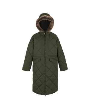 100% Recycled Polyester. Fabric: Micro Poplin. Lining: Taffeta. Filling: 230gsm. Outer: 84gsm. Design: Quilted. Fabric Technology: Durable Water Repellent Finish, Insulating, Thermo-Guard. Neckline: Hooded, Standing Collar. Sleeve-Type: Long-Sleeved, Raglan. Hood Features: Detachable Faux Fur Trim, Grown On Hood. Length: Long. Pockets: 2 Front Pockets, Flap Closure, Snap Fastening, 1 Security Pocket, Inner, Zip. Fastening: Two Way Zip. Hem: Drawcord. 8 UK: 32 in. 10 UK: 34 in. 12 UK: 36 in. 14 UK: 38 in. 20 UK: 45 in. 22 UK: 48 in. 24 UK: 50 in. 26 UK: 52 in. 18 UK: 43 in. 16 UK: 40 in.