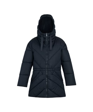 100% Polyester. Filling: Faux Down, Recycled. Fabric: Micro Taslan. Lining: Taffeta. Filling: 250gsm. Outer: 85gsm. Design: Logo, Quilted, Stitched. Fabric Technology: Durable Water Repellent Finish, Insulating, Warmloft. Neckline: Hooded, Standing Collar. Sleeve-Type: Long-Sleeved. Hood Features: Drawcord, Grown On Hood. Pockets: 2 Side Pockets, 1 Security Pocket, Inner, Zip. Fastening: Full Zip. Waistline: Elasticated. 8 UK: 32 in. 10 UK: 34 in. 12 UK: 36 in. 14 UK: 38 in. 20 UK, 22 UK: 48 in. 24 UK: 50 in. 26 UK: 52 in. 18 UK: 43 in. 16 UK: 40 in.
