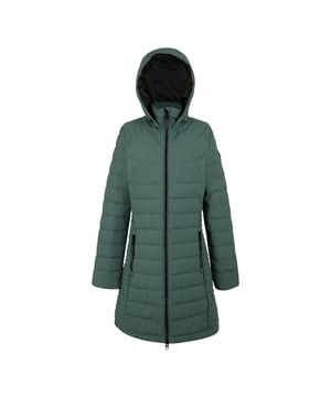 100% Polyester. Filling: Feather-Free, Synthetic Down. Lining: Taffeta. Filling: 200gsm. Design: Plain. 112gsm. Fabric Technology: Durable Water Repellent Finish, Lightweight, Water Repellent. Neckline: Hooded. Sleeve-Type: Long-Sleeved. Quilted. Hood Features: Grown On Hood. Length: Longline. Pockets: 2 Side Pockets, Zip. Fastening: Full Zip, Two Way Zip. Sustainability: Made from Recycled Materials. Waistline: Part Elasticated. 8 UK: 32 in. 10 UK: 34 in. 12 UK: 36 in. 14 UK: 38 in. 20 UK: 45 in. 22 UK: 48 in. 24 UK: 50 in. 26 UK: 52 in. 18 UK: 43 in. 16 UK: 40 in.