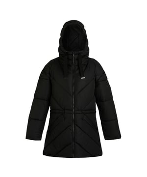 100% Polyester. Filling: Faux Down, Recycled. Fabric: Micro Taslan. Lining: Taffeta. Filling: 250gsm. Outer: 85gsm. Design: Logo, Quilted, Stitched. Fabric Technology: Durable Water Repellent Finish, Insulating, Warmloft. Neckline: Hooded, Standing Collar. Sleeve-Type: Long-Sleeved. Hood Features: Drawcord, Grown On Hood. Pockets: 2 Side Pockets, 1 Security Pocket, Inner, Zip. Fastening: Full Zip. Waistline: Elasticated. 8 UK: 32 in. 10 UK: 34 in. 12 UK: 36 in. 14 UK: 38 in. 20 UK, 22 UK: 48 in. 24 UK: 50 in. 26 UK: 52 in. 18 UK: 43 in. 16 UK: 40 in.