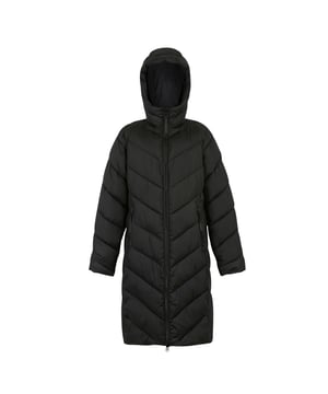 Outer Materials: 100% Polyester. Shell: Woven. Lining Material: 100% Polyamide. Filling: Faux Down, Feather-Free. Filling: 300gsm. Outer: 62gsm. Lining: 37gsm. Design: Logo, Quilted. Fabric Technology: Durable Water Repellent Finish, Insulating, Lightweight. Neckline: Hooded, Standing Collar. Cuff: Inner Storm. Sleeve-Type: Long-Sleeved. Hood Features: Grown On Hood, Toggle Adjuster. Length: Long. Pockets: 2 Front Pockets, 1 Security Pocket, Inner, Zip. Fastening: Two Way Zip. Denier: 20D. Sustainability: Made from Recycled Materials. 8 UK: 32 in. 10 UK: 34 in. 12 UK: 36 in. 14 UK, 16 UK: 40 in. 20 UK: 45 in. 18 UK: 43 in.