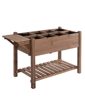 
Verhoogde plantenbak van hout. Deze houten plantenbak van Outsunny heeft een eenvoudige en rustieke uitstraling, maar is zeer praktisch. Gemaakt van massief hout, stabiel en duurzaam. De bak heeft een 8 vaks verdeler waardoor je makkelijk verschillende producten kunt poten. Aan de zijkant zit een werkplank. Een grote bloemenbak met een opvouwbare zijklep, zodat uw bloemen en groenten optimaal zonlicht en water kunnen opnemen. Op de onderste plank kunt u uw gereedschap en emmers plaatsen, zodat u gemakkelijk kunt planten. Tuinieren wordt leuk met deze unieke bloemenbak.Het verhoogde bed is verdeeld in 8 kleine gebieden die gebruikt kunnen worden voor het planten of kweken van verschillende bloemen en planten. De opklapbare zijwand en de onderste plank bieden voldoende ruimte om kleine bloempotten of gereedschap op te plaatsen.  1 x verhoogd bed van hout 1 x gebruiksaanwijzing - Afmeting: - Kleur: Bruin - Materiaal: Hout