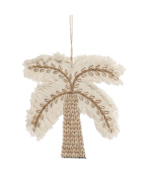 
Bring the tropics to your home with this cute hanging deco piece in the shape of a palm tree! It's made entirely from shells, cotton plumes and rope and will make a unique addition to your living room, bathroom or even outdoor space. Each piece is hand-made by locals in Bali. KleurWit, Naturel Hoogte (cm)27Breedte (cm)4Lengte (cm)29MaterialenSchelp, Katoen Materiaal: