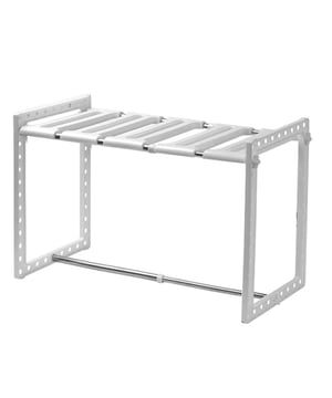 
Heeft u meer ruimte nodig in uw keuken? Met zijn verschuifbare latten, zal de installatie van uw single-tier plank onder de gootsteen gemakkelijker zijn en het zal u toelaten om aan te passen aan de buizen van uw gootsteen! Verstelbaar in hoogte en lengte van 38 tot 65 cm, zal het perfect zijn om een bergruimte te creëren onder uw gootsteen!Gemaakt van wit kunststof, deze plank is discreet maar ook ruimtebesparend! U kunt al uw keukenspullen opbergen op deze plank die een laadvermogen heeft van 4,5 Kg! Kenmerken:Materiaal: KunststofAfmetingen: B 38 x D 26,5 x H 38 cmGewicht: 0,500 kg Merk: CaliCosy Kleur: White