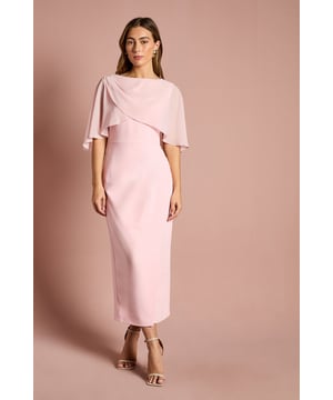 Elegant chiffon cape overlay creates a dramatic silhouette with graceful movement         Sophisticated pencil dress design with a flattering midi length         Round neckline offers timeless appeal and versatile styling options         Structured waistband defines the figure for a feminine shape         V-shaped back detail adds an unexpected touch of allure
    
    Make a striking entrance at your next special occasion with this captivating Cape Pencil Dress from Coast. The flowing chiffon cape gracefully drapes over the shoulders, creating an ethereal effect whilst maintaining a refined silhouette. The tailored pencil design showcases your figure beautifully, with the midi length offering contemporary sophistication. Style with strappy heels and a clutch bag for weddings or race day events, or dress it up with statement earrings and an elegant updo for formal evening affairs. The versatile round neckline complements any jewellery choice, whilst the structured waistband cinches in perfectly to create a flattering hourglass shape. This dress embodies Coast's signature elegance - perfect for the discerning woman who appreciates timeless design with a modern twist.