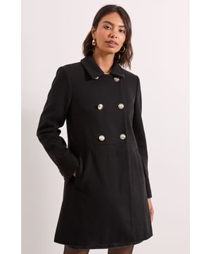 Classic double-breasted design with elegant metallic button detailing         Sophisticated high neckline for added warmth and style         Flattering A-line silhouette that creates a feminine shape         Practical side pockets perfect for keeping essentials close at hand         Versatile mid-length cut suitable for both casual and formal occasions
    
    The Dolly Coat from Dorothy Perkins offers timeless sophistication with its clean lines and structured silhouette. This woven coat features a high neckline and double-breasted fastening that creates a polished look suitable for various occasions. Style with a simple dress and ankle boots for brunch with friends, or pair with tailored trousers and court shoes for more formal events like baby showers or work meetings. The versatile design transitions effortlessly from day to evening, making it an essential wardrobe staple. For weekend outings, layer over a lightweight jumper with straight-leg jeans and trainers for a smart-casual ensemble. The classic cut ensures this coat will remain a favourite season after season, offering both practicality and refined style for the modern woman who values sophistication with a contemporary edge.