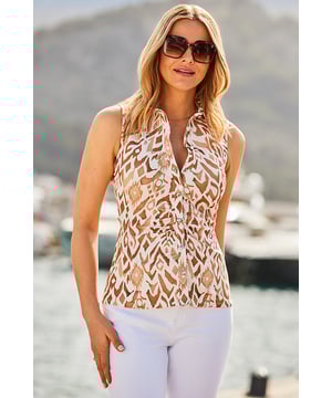 The go-to shirt just got a summer upgrade Crafted from soft stretch jersey for a comfortable wear Cut for a figure-hugging fit - perfect for tucking in You'll love the flattering ruched front Framed by a chic relaxed collar for smart-casual vibes It's made for white denim and linen trousers