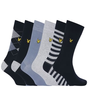 The Lyle & Scott Abraham 4 Pack Dress Socks offer a stylish and comfortable solution for your everyday sock needs. Each pair features the iconic embroidered eagle logo  a symbol of Lyle & Scott's commitment to quality and timeless design. These socks are crafted from soft  breathable fabric  ensuring comfort and durability throughout the day. Whether you're dressing up for a formal occasion or adding a touch of style to your casual outfit  the Abraham 4 Pack provides the perfect combination of classic design and modern comfort  making them an essential addition to your sock drawer.