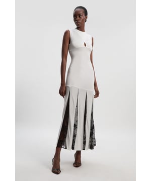 Viscose Blend Slinky Sheer Lace Detail Knit Maxi Dress