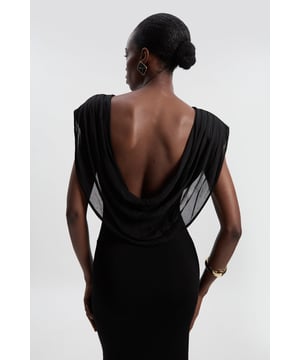 Viscose Blend Slinky Drape Plunge Back Knit Maxi Dress