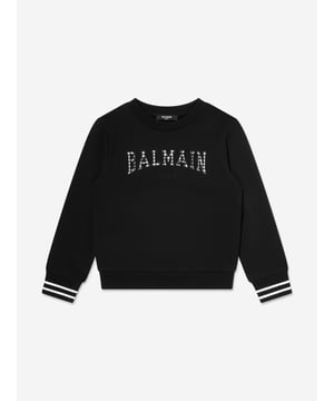 Balmain embody distinctive Parisian sensibilities in their immaculate designs. This girls black and white sweatshirt is reflective of the label's passion for raw innovation. Made in cotton jersey with an embroidered check printed 'Balmain Paris' print and double stripe trims. Ribbed Round NeckCuffsHem Long Sleeves 100 Cotton Embroidery 100 Polyester