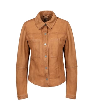 Diese Lederjacke kombiniert klassisches Design mit Hemdoptik. Das hochwertige Leder sorgt für eine edle Optik und angenehmen Tragekomfort. Die Jacke verfügt über eine Druckknopfleiste und ist ungefüttert.