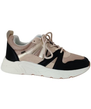 
Dames sneaker van Poelman. Sneaker in een combinatie van verschillende materialen. Materiaal: vegan combi. Voering: textiel.Losse binnenzool Kleur: zwart beige. Zool: rubber. Hakhoogte: ca 3 cm.