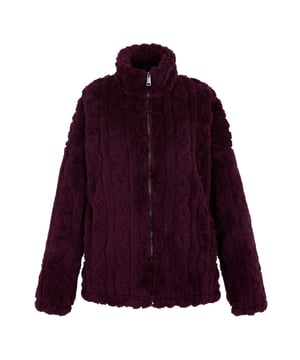 100% Polyester. Fabric: Cable Knit, Diamond Knit, Fluffy. Design: Printed. 250gsm. Drop Shoulder. Sleeve-Type: Long-Sleeved. Neckline: Standing Collar. Pockets: 2 Welted Pockets. Fastening: Full Zip. Sustainability: Made from Recycled Materials. 20 UK: 45 in.
