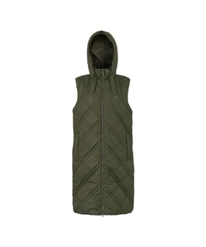 100% Polyester. Füllung: Kunst-Daunen, recyceltes Material. Gewebe: Mikro-Taslan. Futterstoff: Taft. Füllung GSM: 140. Außenmaterial GSM: 85. Design: Gesteppt, Genäht. Gewebetechnik: Dauerhaft wasserabweisende Oberfläche, Warmloft-Isolierung. Mit Kapuze, Stehkragen. Wattiert. Ärmellos. Kapuzenmerkmale: mit Kordelzug, angenähte Kapuze. Länge: Lang. Taschenart: Zwei Seitentaschen, Reißverschluss. Durchgehender Reißverschluss. Saum: Elastische Kordel am Saum. 36 DE: 86,36 cm. 38 DE: 90,17 cm. 40 DE: 96,52 cm. 46 DE: 114,3 cm. 44 DE: 109 cm. 42 DE: 102 cm.