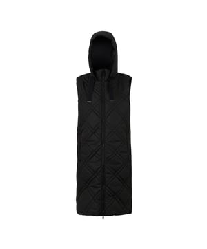 100% Polyester. Filling: Faux Down, Recycled. Fabric: Micro Taslan. Lining: Taffeta. Filling: 140gsm. Outer: 85gsm. Design: Quilted, Stitched. Fabric Technology: Durable Water Repellent Finish, Warmloft. Neckline: Hooded, Standing Collar. Padded. Sleeve-Type: Sleeveless. Hood Features: Drawcord, Grown On Hood. Length: Long. Pockets: 2 Side Pockets, Zip. Fastening: Full Zip. Hem: Shockcord Hem. 10 UK: 34 in. 12 UK: 36 in. 14 UK: 38 in. 20 UK: 45 in. 18 UK: 43 in. 16 UK: 40 in.