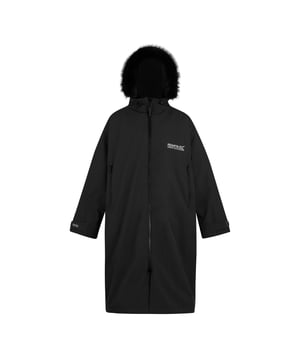 100% Recycled Polyester. Lining: Borg Fleece. Fabric: Stretch. Design: Back Print, Plain. 165gsm. Fabric Technology: Breathable, Durable Water Repellent Finish, Isotex, Quick Dry, Waterproof, Windproof. Neckline: Hooded. Sleeve-Type: Long-Sleeved. Taped Seams. Cuff: Touch Fastening Tab. Hood Features: Faux Fur Trim, Grown On Hood. Pockets: 2 Side Pockets, Zip, 1 Inner Pocket. Fastening: Full Zip. Waterproof Rating: 20000mm. 20000g/m²/24hrs. XS-S: 38 in. S-M: 40 in. L-XL: 44 in.