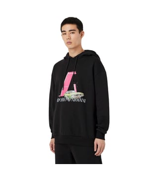 86% Cotton, 14% Polyester. Design: Car, Logo, Plain, Printed. Hood Features: Drawstring. Hem: Ribbed. Neckline: Hooded. Sleeve-Type: Long-Sleeved. Cuff: Ribbed. Fastening: Pull Over. S: 36 in. L: 40 in. XL: 48 in.