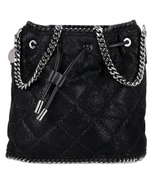 VINTAGE, RRP AS NEW
The Stella McCartney Small Falabella Quilted Bucket Bag in black Shaggy Deer fabric combines cruelty-free luxury with edgy design, featuring diamond quilting and the signature chain trim. Its soft, slouchy silhouette and drawstring closure offer a modern take on everyday functionality. **Styling tip:** Wear it with a leather jacket and ankle boots for a cool, urban look that complements its rock-chic vibe.

 Stella Mccartney Small Falabella Quilted Bucket Bag in Black Shaggy Deer

Condition: Excellent
Signs of wear: No retail tag, No visible sign of wear., 
Packaging: None
Color: Black
Material: Polyester
Size: One Size | One Size
Measurements: Width: 230; Height: 110; Length: 180; Handle drop: 560; Strap length: 0
SKU: NAPPUGBBA578292W