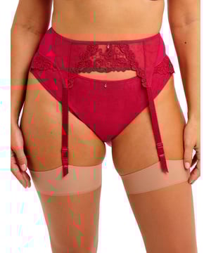 Fantasie Portia Suspender. Garter belt with luxe embroidery, metallic threads and adjustable suspender straps. The product is recommended for hand wash only.