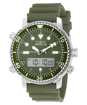 De Invicta 49450 heeft een roestvrijstalen horlogekast van 46 millimeter met een groene wijzerplaat.
Dit model wordt aangedreven door een accuraat Quartz uurwerk.
5 bar waterdicht.
Dit model is onderdeel van de Invicta Pro Diver collectie.

Inclusief 2 jaar garantie.
