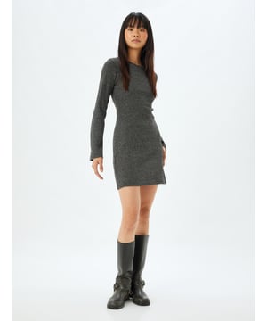-Mit Lurex Detail -Slim -Shacket Kleid -Ohne Tasche -Mini Länge -Langärmelig -Rundhalsausschnitt -
