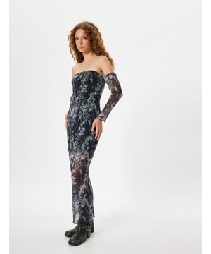 -Mit Aufdruck -Slim -Column Kleid -Ohne Tasche -Maxi Länge -Langärmelig -Trägerloser Kragen -