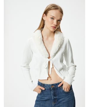 -Mit Pelz -Slim -Ohne Tasche -Kroplänge -Langärmelig -Mit Pelz -Cardigan